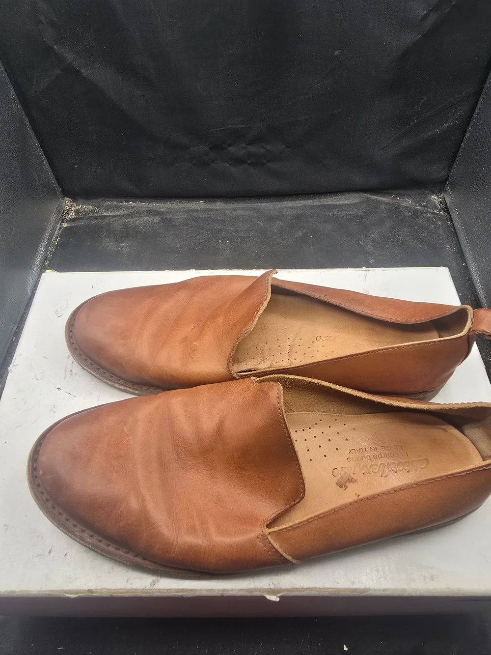 Vera Pelle Cognac Brown Leather Slip-On Loafers‎